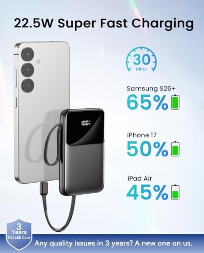 Power Bank 10000mAh, 22.5W Fast Charging Portable Charger with LCD Display, Built-in 4 Cables & 6-Device Charging, PD 3.0 QC 3.0, USB-C In/Out, Compatible with iPhone 17/16/15/14/13/12 - Image 5