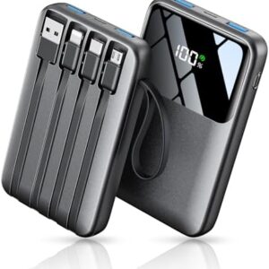Power Bank 10000mAh, 22.5W Fast Charging Portable Charger with LCD Display, Built-in 4 Cables & 6-Device Charging, PD 3.0 QC 3.0, USB-C In/Out, Compatible with iPhone 17/16/15/14/13/12