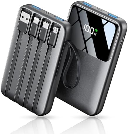 Power Bank 10000mAh, 22.5W Fast Charging Portable Charger with LCD Display, Built-in 4 Cables & 6-Device Charging, PD 3.0 QC 3.0, USB-C In/Out, Compatible with iPhone 17/16/15/14/13/12