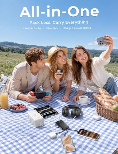 Power Bank 10000mAh, 22.5W Fast Charging Portable Charger with LCD Display, Built-in 4 Cables & 6-Device Charging, PD 3.0 QC 3.0, USB-C In/Out, Compatible with iPhone 17/16/15/14/13/12 - Image 4