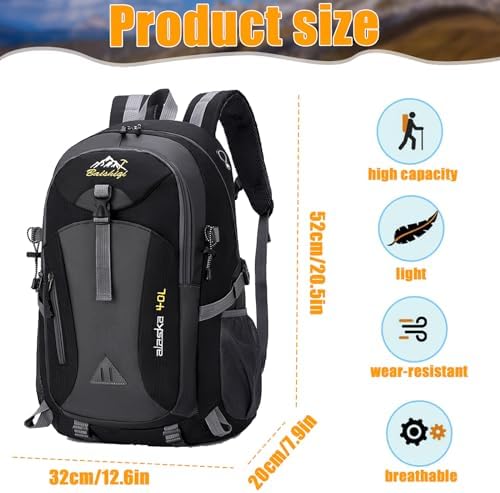 40L Hiking Backpack Lightweight Water Resistant Daypack with Padded Straps Chest Strap Multi-Compartment Rucksack Water Resistant for Outdoor Camping Travel - Image 2