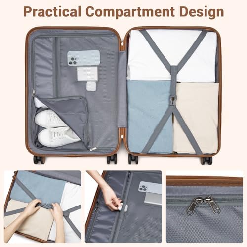 Kono Cabin Suitcase 55x40x20 Lightweight ABS + PC Hard Shell Carry On Trolley Case Small Travel Hand Luggage with 3 Digit Combination Lock Spinner Wheels (Green/Brown) - Image 7