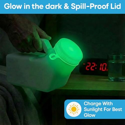 Urinals for Men Glow in The Dark Lid by Tilcare (1 Pack) - 32oz/1000mL Thick Plastic Mens Bedpan Bottle with Screw-on Lid - Spill Proof Urinary Chamber - Male Portable Travel Pee Bottles - Image 2