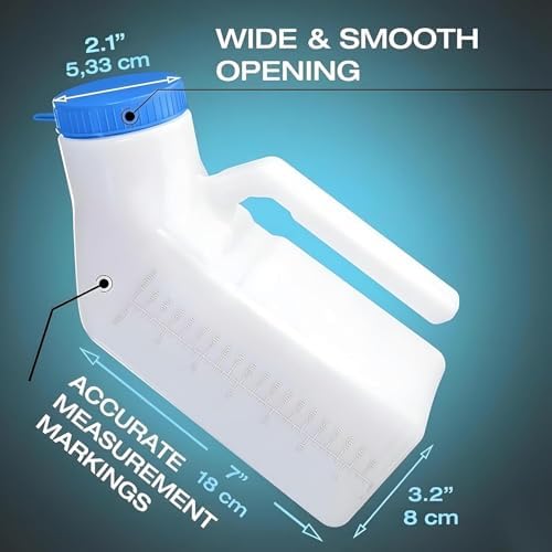 Urinals for Men Glow in The Dark Lid by Tilcare (1 Pack) - 32oz/1000mL Thick Plastic Mens Bedpan Bottle with Screw-on Lid - Spill Proof Urinary Chamber - Male Portable Travel Pee Bottles - Image 6
