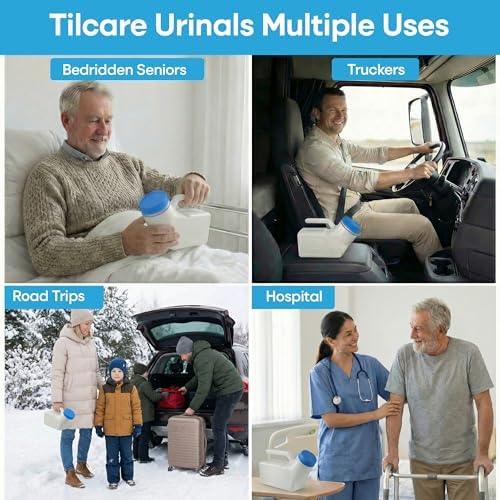 Urinals for Men Glow in The Dark Lid by Tilcare (1 Pack) - 32oz/1000mL Thick Plastic Mens Bedpan Bottle with Screw-on Lid - Spill Proof Urinary Chamber - Male Portable Travel Pee Bottles - Image 5