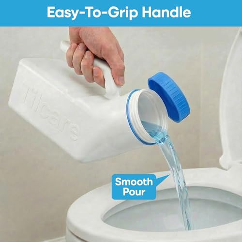 Urinals for Men Glow in The Dark Lid by Tilcare (1 Pack) - 32oz/1000mL Thick Plastic Mens Bedpan Bottle with Screw-on Lid - Spill Proof Urinary Chamber - Male Portable Travel Pee Bottles - Image 8