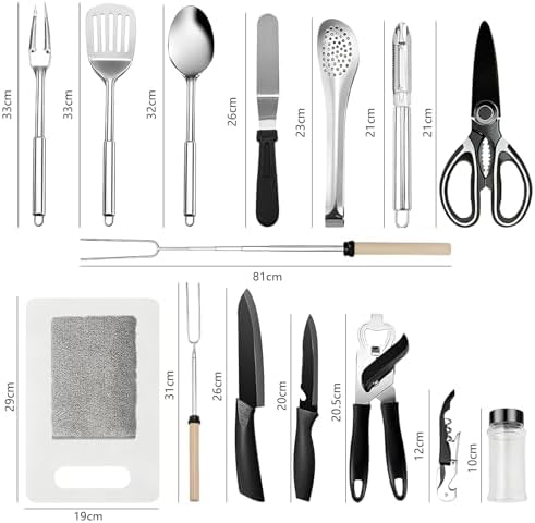 Portable Camping Cooking Set, 18PCS Cooking Essentials for Camping Kitchen, Lightweight & Durable Camping Utensils Set for Travel, Hiking, Picnics, BBQs and Parties - Image 4