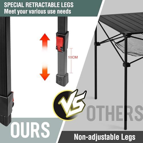 VILLEY Camping Table Folding, Small Lightweight Roll Up Aluminum Camp Table with Carry Bag, Adjustable Height Portable Outdoor Table for Picnic, Beach, Hiking, Fishing - Image 6