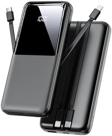 Power Bank Fast Charging, 26800mAh Portable Charger with Built-in Cables, USB-C Powerbank with LED Display & 4 Outputs, Battery Pack Compatible with iPhone 17 16 15 14 13 Android and more, Black