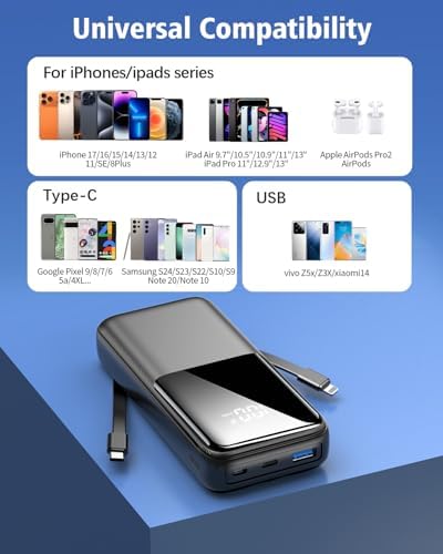 Power Bank Fast Charging, 26800mAh Portable Charger with Built-in Cables, USB-C Powerbank with LED Display & 4 Outputs, Battery Pack Compatible with iPhone 17 16 15 14 13 Android and more, Black - Image 7