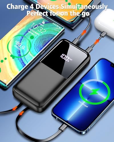 Power Bank Fast Charging, 26800mAh Portable Charger with Built-in Cables, USB-C Powerbank with LED Display & 4 Outputs, Battery Pack Compatible with iPhone 17 16 15 14 13 Android and more, Black - Image 4