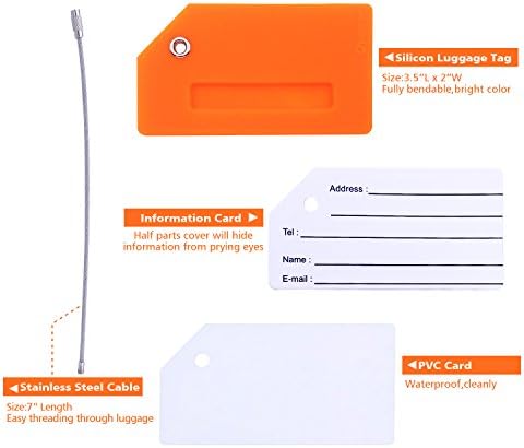 Silicone Luggage Tag with Name ID Card Perfect to Quickly Spot Luggage Suitcase, Orange, OneSize - Image 2