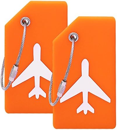Silicone Luggage Tag with Name ID Card Perfect to Quickly Spot Luggage Suitcase, Orange, OneSize