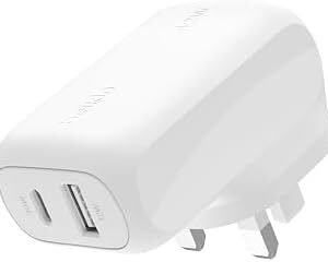 Belkin BoostCharge 42W Dual Port Wall Charger with USB-C and USB-A | Samsung, Pixel, iPhone Charger, Fast Charging, 30W USBC Port + 12W USBA Port, PPS Technology, Compact and Travel Friendly