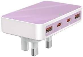 USB C Charger Plug UK 4 Port,45W Travle Plug Adapter with 2 USBC and 2 USB A Ports, Multiport Fast Wall Charger for iPhone, Samsung Galaxy, iPad, Android Phones(Purple, 30W 2C2A)