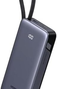UGREEN Nexode Power Bank with Built-in Cable 20000mAh 45W In & Out Fast Charging 3-Way Output Portable Charger Mobile Phone Battery Pack Compatible with Galaxy S25, iPhone Air/17, iPad, Laptop