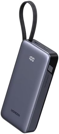 UGREEN Nexode Power Bank with Built-in Cable 20000mAh 45W In & Out Fast Charging 3-Way Output Portable Charger Mobile Phone Battery Pack Compatible with Galaxy S25, iPhone Air/17, iPad, Laptop