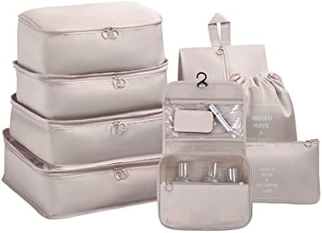 OSDUE Packing Cubes for Suitcases, 8 PCS Travel Luggage Packing Organizers Waterproof Travel Essentials Bag Accessories, Clothes Shoes Cosmetics Toiletries Storage Bags, Beige - Image 8