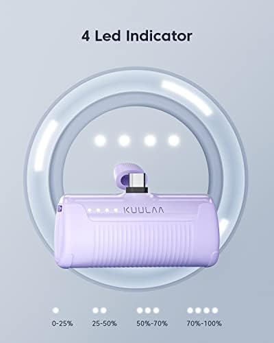 Kuulaa Portable Charger USB C Power Bank 4500mAh Small Portable Phone Charger Android Compact Plug in Battery Pack Portable Compatible with iPhone 15, Samsung Galaxy, Moto, LG, Pixel Purple - Image 4