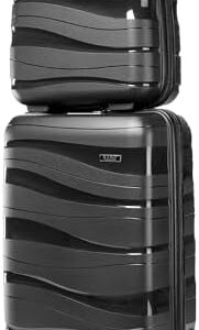 Kono Suitcase Set of 2, Lightweight Cabin Suitcase with Small Travel Case, Hard Shell PP Carry On Luggage for Short Trips, TSA Lock, Spinner Wheels & YKK Zips, Black