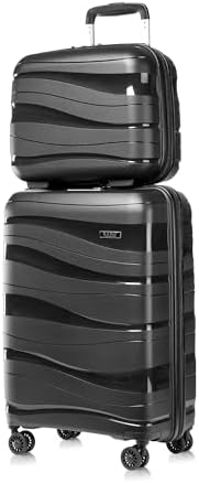 Kono Suitcase Set of 2, Lightweight Cabin Suitcase with Small Travel Case, Hard Shell PP Carry On Luggage for Short Trips, TSA Lock, Spinner Wheels & YKK Zips, Black