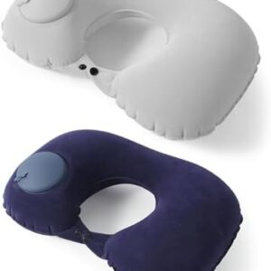 2 PCS Inflatable Neck Pillow for Travel, Compact Neck Support Pillows, Lightweight Inflatable Pillow for Adults Kids Airplane Travel Home and Office (Gray, Navy Blue)