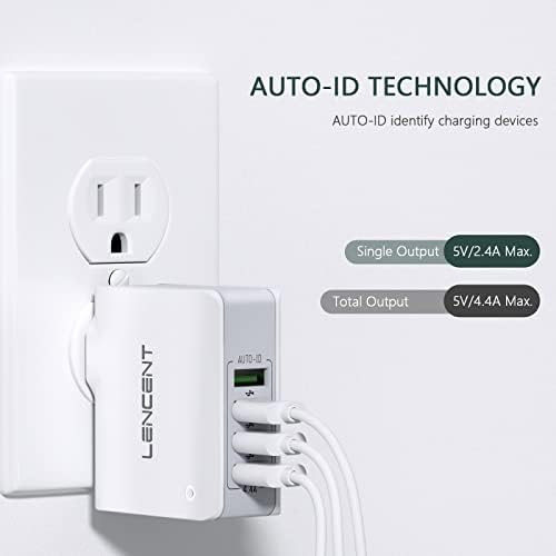 Lencent USB Charger Plug, 4-Port USB Universal Travel Adaptor Plug, 22W/5V 4.4A Wall Charger Worldwide Travel Charger Adapter for iPhone, iPad, Android, Tablets and More - Image 3