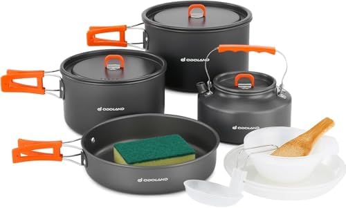 Odoland Camping Cookware Set Non-Stick Lightweight Camping Kettle Pots and Pans Mess Kit with Bowls Soup Spoon for Backpacking, Outdoor Cooking and Picnic for 4-6 People - Image 2