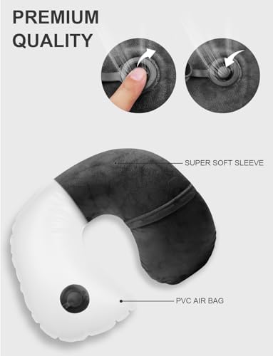 Inflatable Airplane Pillow, Neck Travel Pillows - Compact Portable Head and Neck Support Pillows in Flight, Small U Shape Headrest Cushion - Updated Valve System (black) - Image 4