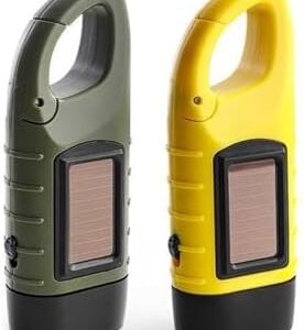 2-Pack Wind Up Torch, LED Flashlight with Solar Power and Hand Crank, Super Bright Emergency Light with Carabiner Hook, Portable Rechargeable Torch for Camping, Hiking, Outdoor Survival Gear