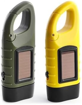 2-Pack Wind Up Torch, LED Flashlight with Solar Power and Hand Crank, Super Bright Emergency Light with Carabiner Hook, Portable Rechargeable Torch for Camping, Hiking, Outdoor Survival Gear