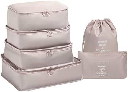 OSDUE Packing Cubes for Suitcases, 6 PCS Travel Luggage Packing Organizers Waterproof Travel Essentials Bag Accessories, Clothes Cosmetics Toiletries Storage Bags, Beige - Image 9