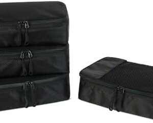Amazon Essentials 4-Piece Packing Cubes Travel Accessories Set, Luggage Organiser with Double Zip, Mesh Top, Polyester, Small, Black (Previously Amazon Basics)