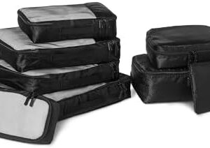 Amazon Essentials 8-Piece Packing Cubes Travel Accessories Set, Luggage Organiser with Double Zip, 100% Polyester, Multiple Dimensions, Black