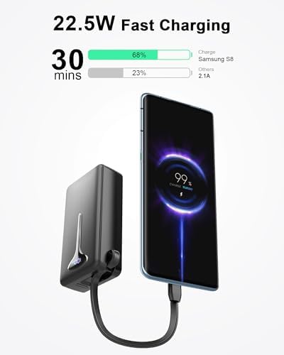Power Bank, Fast Charging 22.5W Portable Charger 10000mAh, Small Battery Pack USB-C In & Out, Lightweight Powerbank with Built in Cable for iPhone 17/16/15/14/13, Samsung Galaxy, Xiaomi, Android etc - Image 2
