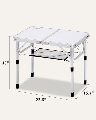 Sportneer Folding Camping Table, Adjustable Height Small Folding Table Portable Camp Tables (23.6" L x 15.7" W (2 Height)) with Mesh Layer for Outdoor Camp Garden Picnic BBQ Dining Cooking - Image 3