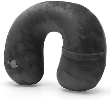 Inflatable Airplane Pillow, Neck Travel Pillows - Compact Portable Head and Neck Support Pillows in Flight, Small U Shape Headrest Cushion - Updated Valve System (black)