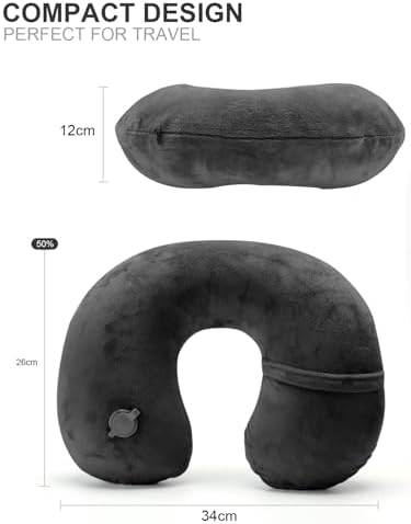 Inflatable Airplane Pillow, Neck Travel Pillows - Compact Portable Head and Neck Support Pillows in Flight, Small U Shape Headrest Cushion - Updated Valve System (black) - Image 3