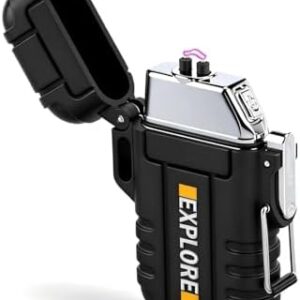 Electric Lighter Rechargeable USB C, Electronic Plasma Arc Lighter Waterproof and Windproof Weatherproof for Camping Hiking Survival, Portable Black Lighters Gifts for Men