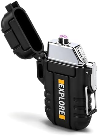 Electric Lighter Rechargeable USB C, Electronic Plasma Arc Lighter Waterproof and Windproof Weatherproof for Camping Hiking Survival, Portable Black Lighters Gifts for Men