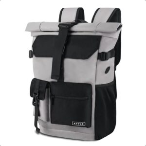 28 L Roll Top Backpack Mens, Large Waterproof Rucksack Womens, School Bag with Laptop Compartment 17 inch, Waterproof Backpack for Travelling Rucksack for University bag Business Sports, Grey