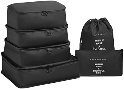OSDUE Packing Cubes for Suitcases, 6 PCS Travel Luggage Packing Organizers Waterproof Travel Essentials Bag Accessories, Clothes Cosmetics Toiletries Storage Bags, Black - Image 9