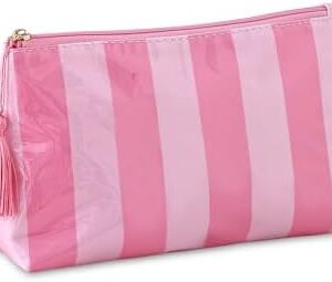 DYSHAYEN Makeup Bags for Purse,Small Clear Coated Cosmetic Bags for Women Girls, Waterproof Travel Organizer Zipper Pouch Beach Vacation Essentials, Pink-Hot Pink, 10x3.5x5.5 inches, Clear