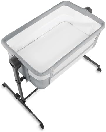 Kinderkraft Neste UP 2 Bedside Crib, Travel Cot, Co-Sleeping Bed, Ajustable Height, Foldable Side Wall, Transport Wheels, with Accessories, Cotton Sheet, for Newborn, 0-9 kg, up to 6 Month, Gray - Image 12