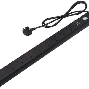 Amazon Basics Heavy-Duty 9-Way Metal Power Strip with Surge Protection, Safety Shutters, Socket Strip Extension, 1.8m Cable, Wall Mountable, 600J, Black