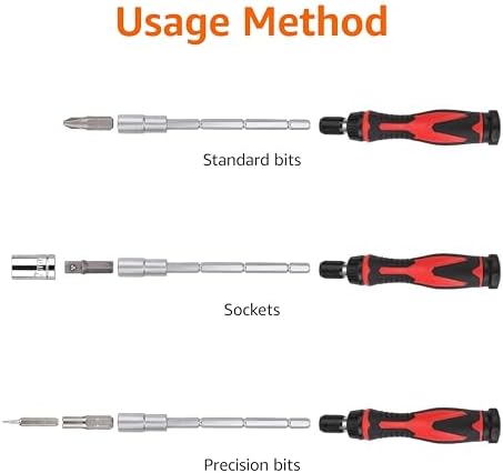 Amazon Basics Magnetic Ratcheting Wrench and Electronics Precision Screwdriver Set, 73 count (Pack of 1), Black, Red, Silver - Image 3