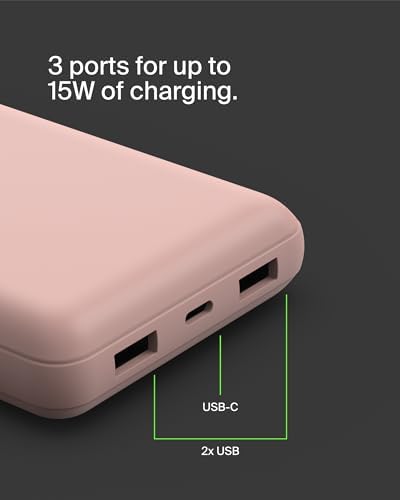 Belkin USB C Portable Charger 20000mAh, 20K Power Bank with USB Type C Input Output Port and 2 USB A Ports with Included USB C to A Cable for iPhone, Galaxy, Pixel, iPad, AirPods and More – Rose Gold | 20K Portable Charger, Charge Up to 3 Devices (1 x USB-C, 2 x USB-A Ports), 15W, LED Indicator, Made with Recycled Plastic - Image 6