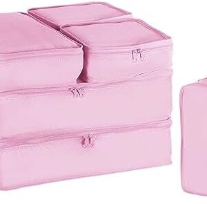 PATIKIL 6 Set Packing Cube Travel Storage Bags Packing Luggage Organizer Bag Waterproof Clothing Laundry Bag Shoe Bag for Suitcases Travel Accessories, Pink