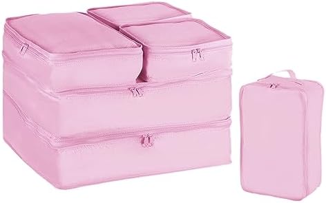 PATIKIL 6 Set Packing Cube Travel Storage Bags Packing Luggage Organizer Bag Waterproof Clothing Laundry Bag Shoe Bag for Suitcases Travel Accessories, Pink