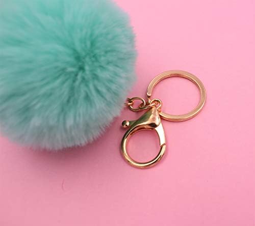 Real Sic Pom Pom Keychain - Faux Fur For Girls Women Backpack Purse Gift, Mint, Medium - Image 3